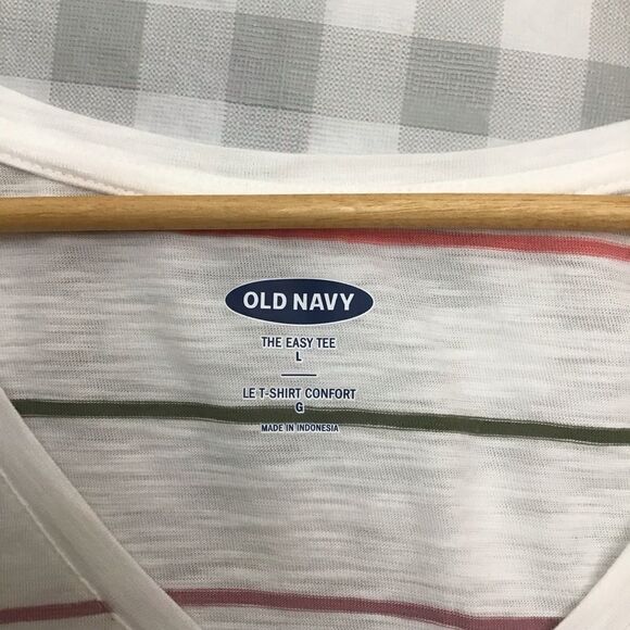 2/40$ OLD Navy 2 pieces t-shirt v-neck bundle Large pink striped white yellow - Picture 9 of 14